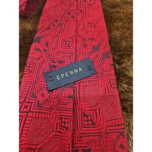 Epenna Men's Red Geometric Silk Necktie